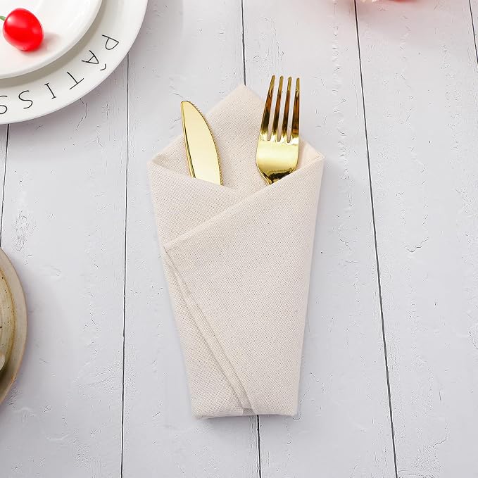 Mixweer Set of 40 Beige Cloth Linen Napkins Bulk Reusable Cotton Dinner Napkin 16 x 16 Inch Washable Pastel Soft Table Napkins for Wedding Dinner Hotel Restaurant Event Party