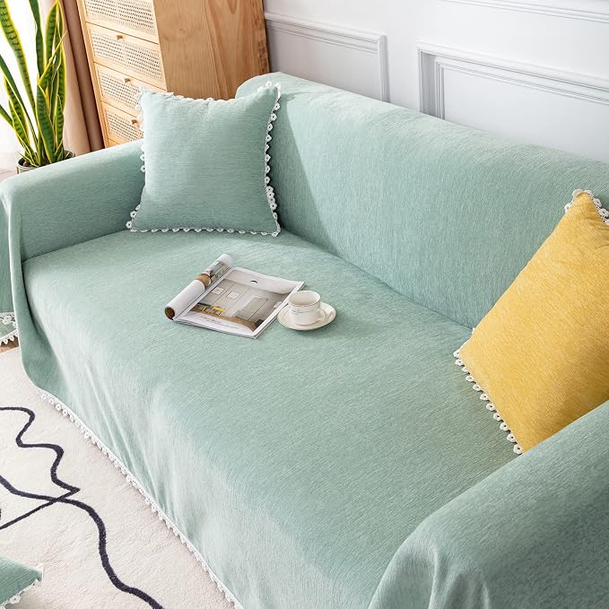 VClife Couch Cover for Dog Chic-Boho Sage Green Couch Covers for L Shape Sofa, Soft Chenille Sofa Cover for 3 Cushion Couch Sofa Pet Friendly Slipcover Furniture Protector for Home Decor, 71"X134"