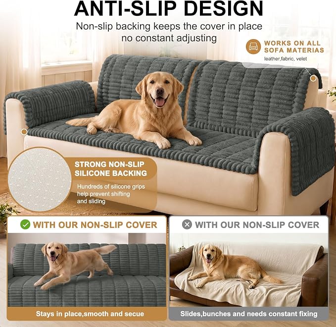 Smiry Couch Cover for Dogs, Non Slip Washable Sofa Protector for Pets, Soft Furniture Cover for Pet, Stylish Sofa Covers, Cozy Protect Against Fur, Dirt & Everyday Messes (Dark Grey, 27.6" x 95")