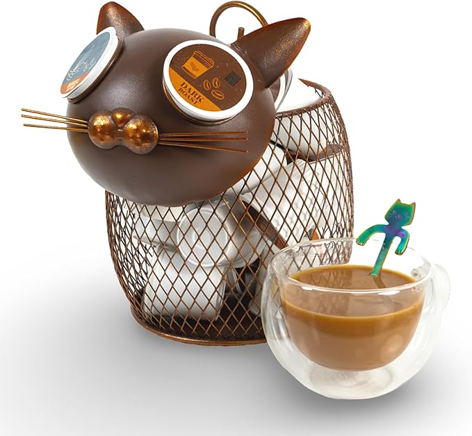 Made Easy Kit Coffee Pod Basket Organizer Practical Decoration - Compatible with Keurig K-Cup Pods & Capsules - Home Cafe Bar Decor Useful Kitchen Countertop Freestanding (Cat Vintage)