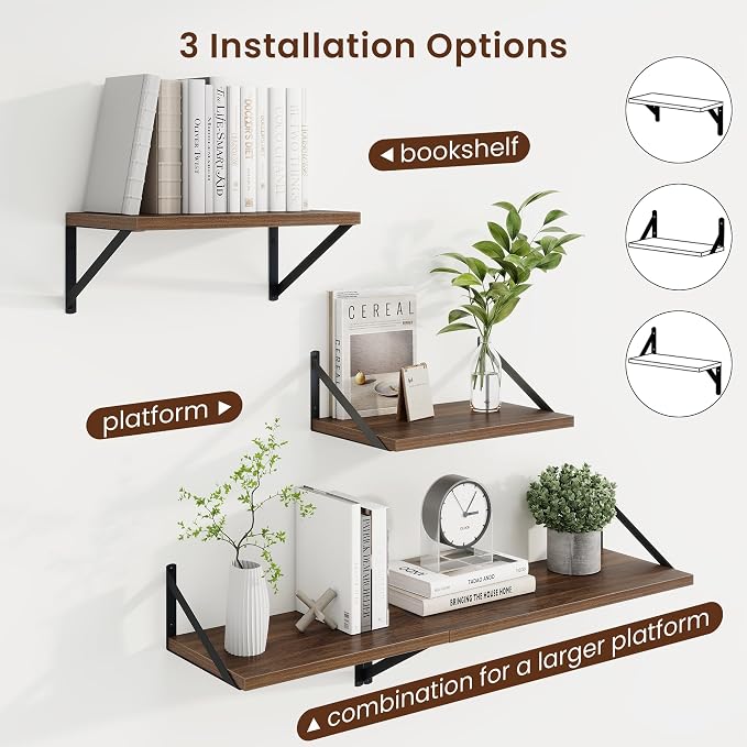 Axeman Deep Floating Shelves | 16 Inch Walnut Wall Shelves Set of 2 | 10 Inch Deep Wood Floating Shelves for Wall | 16" W x 10" D Walnut Shelves for Living Room Bathroom Kitchen
