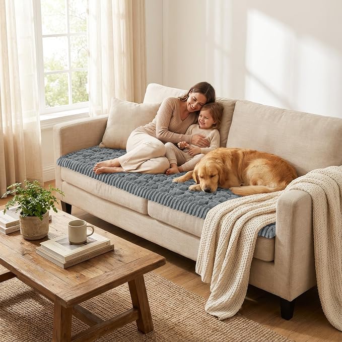 Smiry Couch Covers for Dogs Washable, Non Slip Fuzzy Pet Couch Covers for Sofa, Soft Thick Sofa Slipcovers Furniture Protector Pet Friendly (Grey, 27.6" x 70.9")