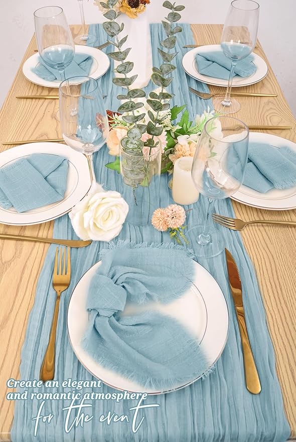 12 Pack Dusty Blue Cloth Napkins Cotton Linen Napkins with Fringe 16 x 16 Inch Soft Handmade Napkins Cloths Delicate Washable Rustic Dinner Napkin Cloths for Wedding Party Dinner Table Decor