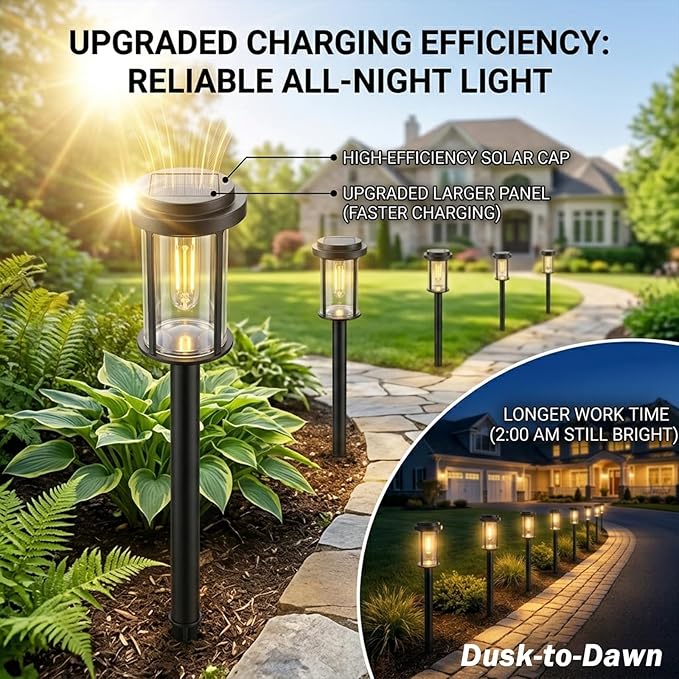 DERAYSION Solar Lights Outdoor, 8 Pack Upgraded Solar Pathway Lights, LED Solar Garden Lights, Waterproof Outdoor Solar Lights for Path, Driveway, Walkway Yard Decor - Warm White