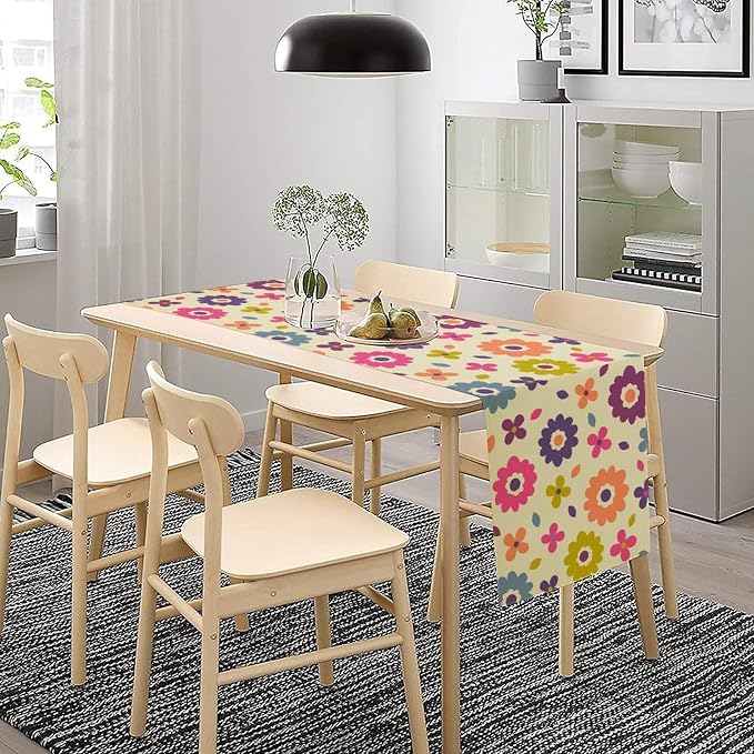 Retro Florals Table Runner Vintage Gardern Flowers Hippie Groovy Seasonal Spring Farmhouse Country Dinner Runner for Home Kitchen Dining Table Party Holiday Decor 13"x108"