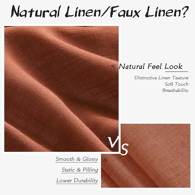 Joywell Linen Curtains 120 Inches Length Long Rod Pocket/Back Tab/Hook Belt/Clip Rings Semi Sheer Window Curtains Boho Farmhouse Drapes for Bedroom Living Room 2 Panels Set,52x120,Terracotta