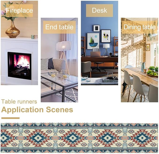 Aztec Southwest Table Runner,Ethnic Style Design Geometric Table Runners Dresser Scarves Table Setting Decor for Living Room Kitchen Dining Table 13x36 Inch