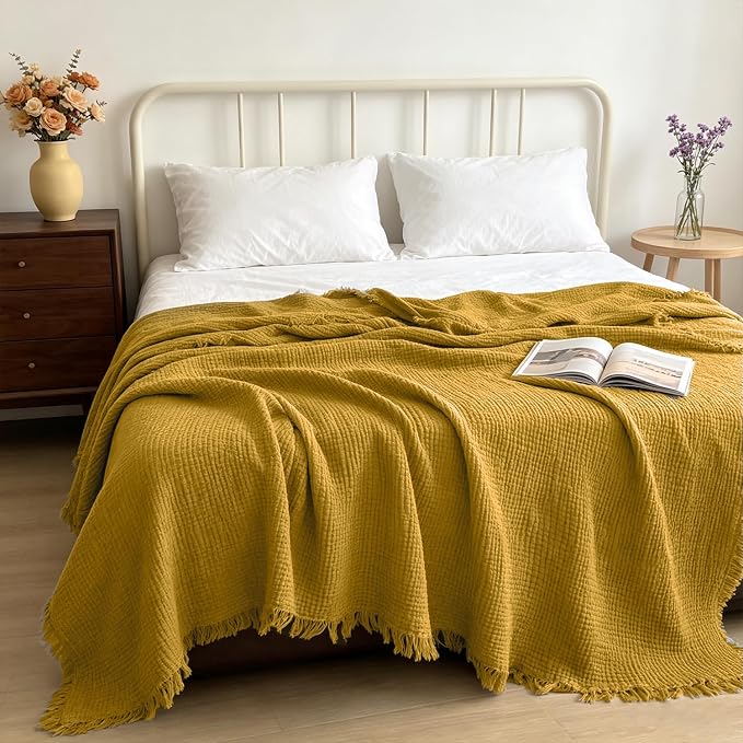 50x70 in Muslin Blanket for Adults, 6 Layer Gauze Blanket Throw | 100% Cotton muslin blanket Lightweight, Breathable & Soft, Twin 50"x70, All-Season Throw for Bed, Couch, or Travel