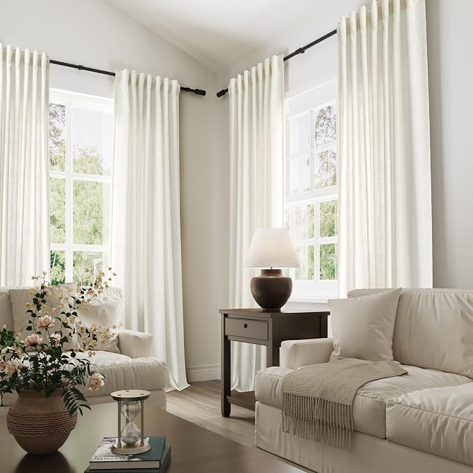 Joywell Natural Linen Curtains 92 Inches Length Light Filtering Sheer Neutral Farmhouse Boho Rod Pocket Back Tab Hook Belt Clip Rings Cream Ivory Window Drapes for Bedroom Living Room 2 Panels 52x92