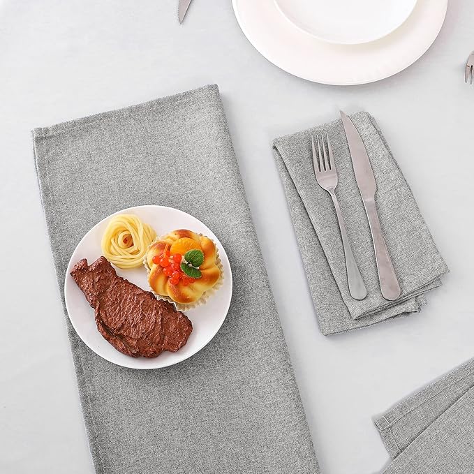 H.VERSAILTEX Linen Textured Cloth Napkins Set of 12 (18" X 18") Linen Textured Dinner Napkins Waterproof Extra Soft Thick Durable Reusable Napkins with Hemmed Edges, Heather Gray