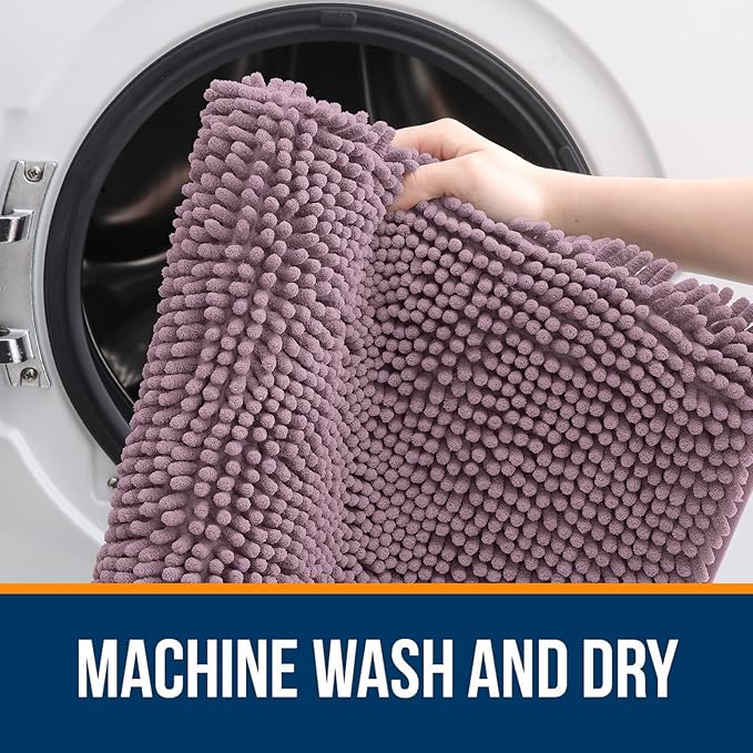 OLANLY Bathroom Runner Rugs 44x24, Soft Absorbent Chenille Bath Rugs, Rubber Backing Quick Dry, Machine Washable Long Bath Mats for Bathroom Floor, Tub and Shower, Home Decor Accessories, Deep Plum