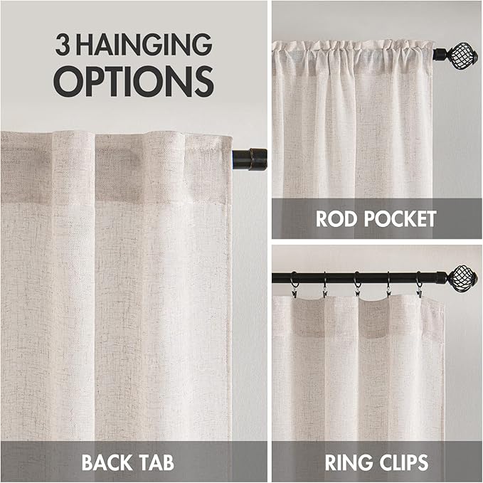 MIULEE White Linen Curtains 72 Inch Length 2 Panels for Bedroom Living Room, Soft Thick Linen Textured Natural Window Drapes Semi Sheer Light Filtering Back Tab Rod Pocket Burlap Look Decor, W37xL72