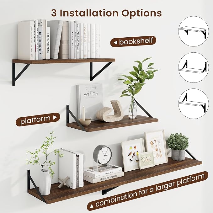Axeman Deep Floating Shelves | 24 Inch Walnut Wall Shelves Set of 2 | 10 Inch Deep Wood Floating Shelves for Wall | 24" W x 10" D Walnut Shelves for Living Room Bathroom Kitchen
