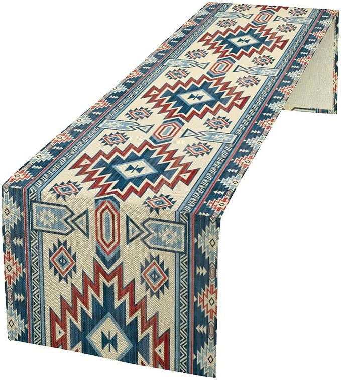 Aztec Southwest Table Runner,Ethnic Style Design Geometric Table Runners Dresser Scarves Table Setting Decor for Living Room Kitchen Dining Table 13x36 Inch