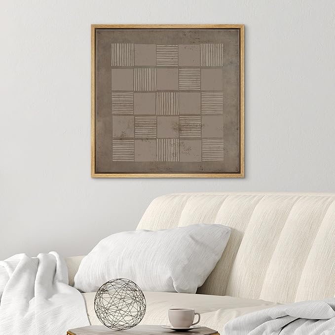 SIGNWIN Framed Canvas Print Wall Art Geometric Square Line Grunge Pattern Abstract Shapes Illustration Modern Art Decorative Boho Relax/Zen Nordic for Living Room, Bedroom, Office - 16"x16" Natural