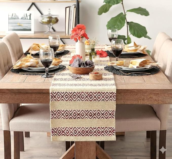 The Home Talk Handwoven Chocho Yarns Table Runner 4-6 Seater – Eco-Friendly, Textured, Durable for Dining Table, Coffee Table, Console – 13x72 Inches