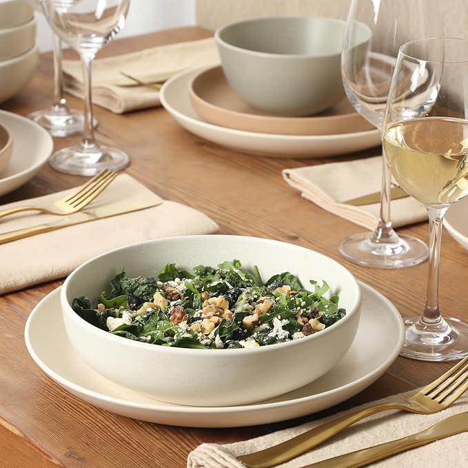 Gibson Elite Leeds Court Plates and Bowls Sets, 16-Piece Stoneware Dinnerware Sets, Assorted Colors, Round Speckle Reactive Glaze Dish Set