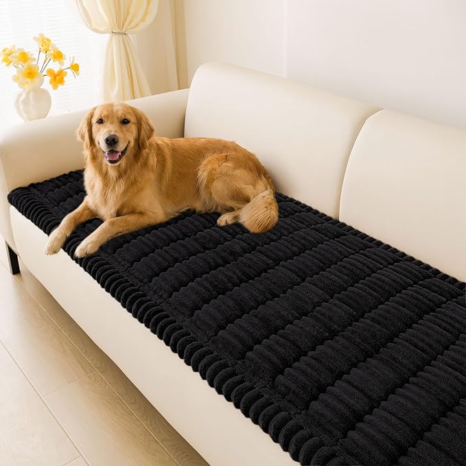 hyha Couch Cover for Dogs Washable, Non Slip Thick Flannel Sofa Protector, Pet Friendly Plush Furniture Cover for Sectional Sofa & Loveseat (Black, 43" x 82.7")