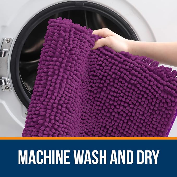 OLANLY Large Bathroom Rugs 44x32, Extra Soft Absorbent Chenille Bath Rugs, Rubber Backing Quick Dry, Machine Washable Bath Mats for Bathroom Floor, Tub and Shower, Home Decor Accessories, Purple