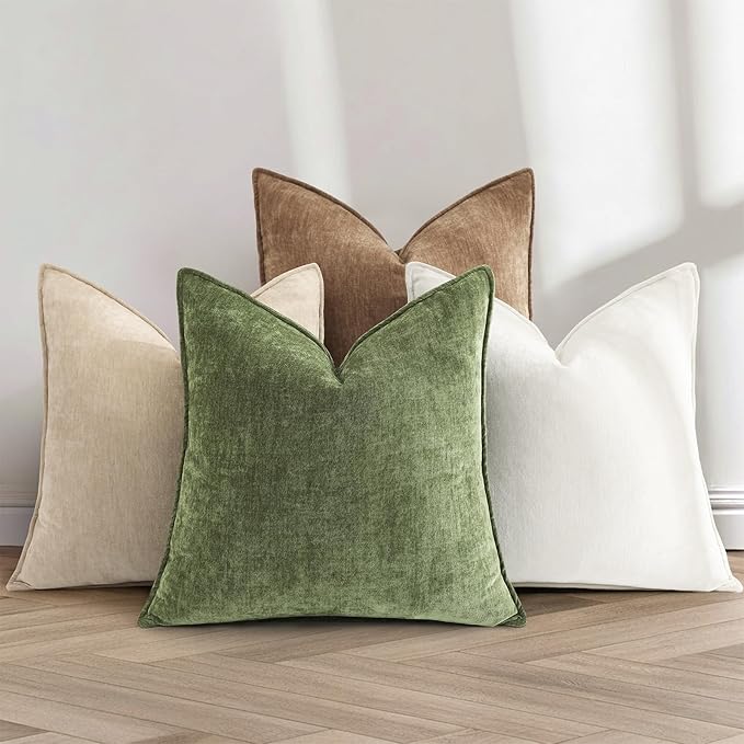 decorUhome Summer Couch Euro Sham Throw Pillow Covers 24x24 Set of 2, Decorative Soft Velvet Modern Cozy Chenille Pillow Cases with Elegant Design for Sofa Bed Living Room Home Decor, Dark Brown