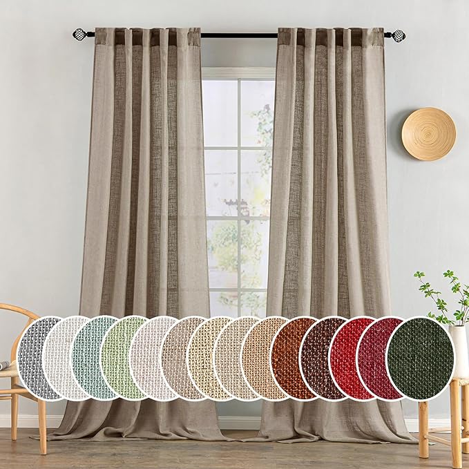 MIULEE Taupe Grey Linen Curtains 90 Inch Long 2 Panels for Bedroom Living Room, Soft Linen Textured Window Drapes Semi Sheer Light Filtering Back Tab Rod Pocket Farmhouse Modern Burlap Look Decor