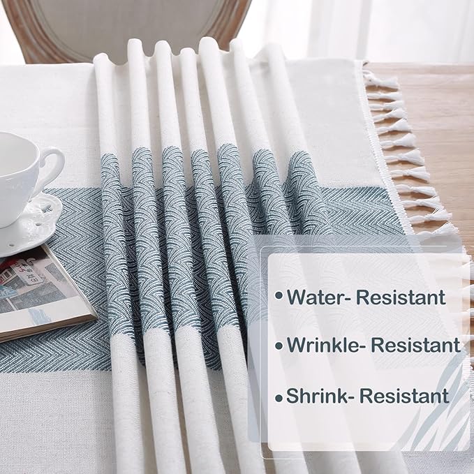 Laolitou Tablecloth for Dining Table Rustic Farmhouse Kitchen Tables Cloth Coffee Table Cover, Cotton Linen Fabric Small Rectangle Tablecloths, Beige, Blue Stripe, 55x102 Inch