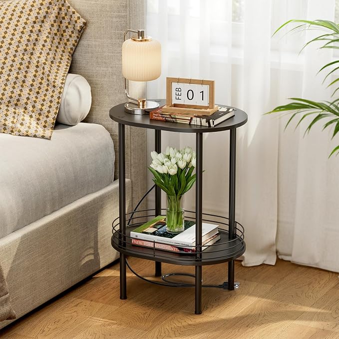 DGSANDGO Side Table with Charging Station,Side Tables Living Room,Nightstand with USB Ports and Outlets,Samll End Table for Small Space,Living Room,Bedroom, Nursery,(1PC,Black)