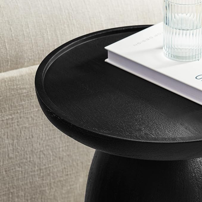 Modway Holloway Solid Mango Wood Side End Table in Black – Contemporary Wooden Accent Table for Living Room – Small Round Plant Stand or Pedestal Drink Table
