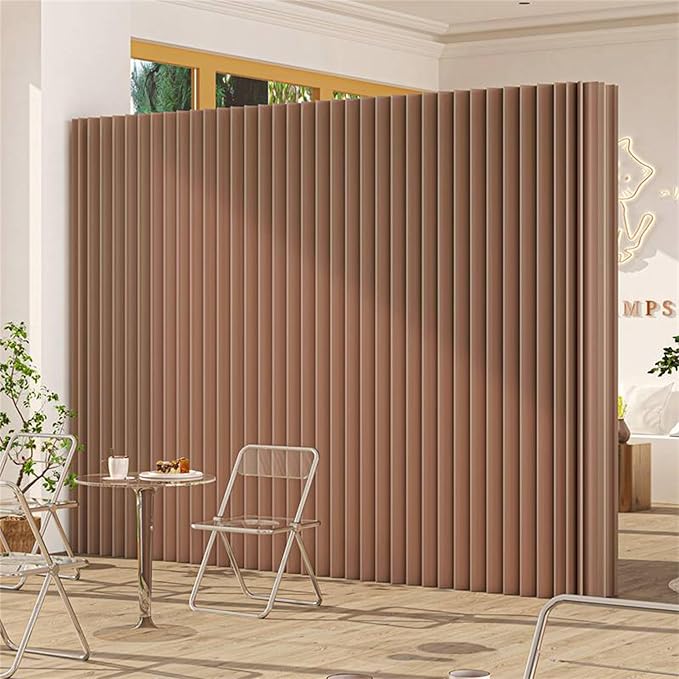 Folding Room Dividers, Portable Paper Partition, Retractable Privacy Screen for Dorm Studio Office Dressing Room Beauty Salon, Versatile Shapes, Easy for USE and Storage, Brown