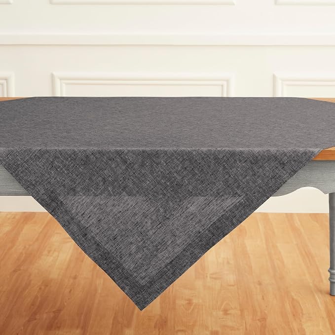 Solino Home Linen Cloth Tablecloth 52 x 52 Inch - 100% Pure Linen Chambray Black Square Tablecloth - Athena, Machine Washable Table Throw