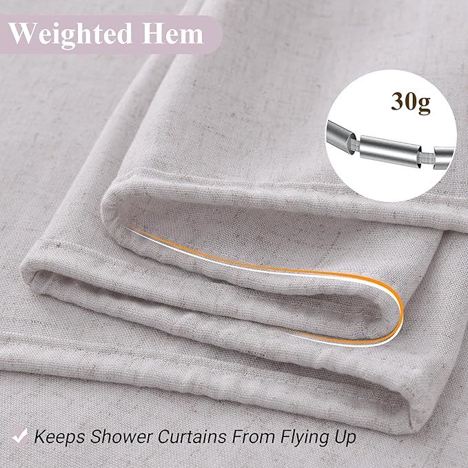 Naturoom Champagne Linen Shower Curtain, Cloth Textured Fabric Shower Curtain Set with Hooks, Simple Elegant Modern Farmhouse Country Ultra Thick Bath Curtains for Bathroom,Water Repellent,72x90