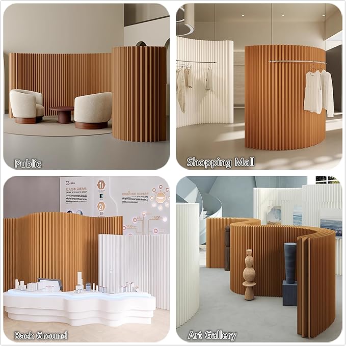 Folding Room Dividers, Portable Paper Partition, Retractable Privacy Screen for Dorm Studio Office Dressing Room Beauty Salon, Versatile Shapes, Easy for USE and Storage, Brown