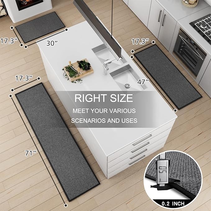 SUMLANS Kitchen Mat 1 PCS, Cushioned Non Slip Rugs for Kitchen Floor, Absorbent Runner Comfort Standing Mats Washable for Kitchen, Office, Home, 17.3"x30" (Black)