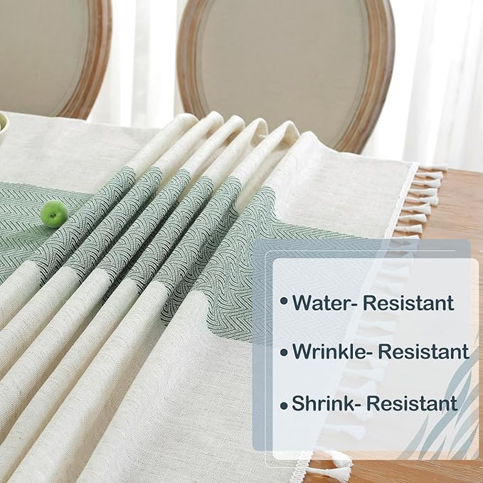 Laolitou Rectangle Tablecloth for Dining Table Rustic Farmhouse Kitchen Tables Cloth Coffee Table Cover, Cotton Linen Fabric Small Rectangle Tablecloths, Green Stripe, 55x102 Inch
