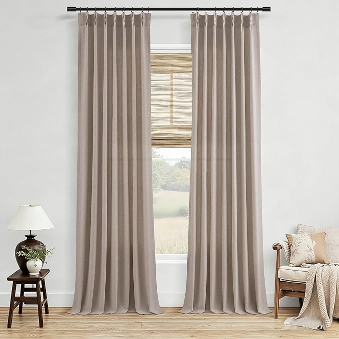 Aersas Ecru Pinch Pleat Linen Curtains 96 Inches Long for Living Room Dining 2 Panels Pinch Pleated Drapes Hooks Farmhouse Neutral Light Filtering Semi Sheer Curtain for Bedroom 40x96