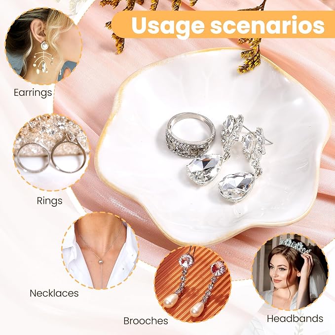 8 PCS Small Ceramic Jewelry Tray Decorative Ring Tray Exquisite Small Ceramic Trinket Dish for Earrings, Rings, Key Wedding Birthdays Jewelry Bowl Gifts(White, 4.3in)
