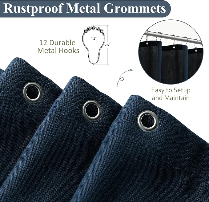 Naturoom Navy Blue Shower Curtain for Bathroom, Linen Textured Weighted Hem Cloth Shower Curtain Set with Hooks, Simple Hotel Luxury Men Nautical Bath Accessories Decor,72x90, Dark Blue