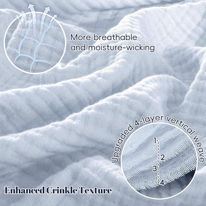 PHF 100% Cotton Muslin Blanket Queen Size 90"x90", 4-Layer Lightweight Gauze Throw, Breathable Cloud-Soft Minimalist Blanket for Bed, Couch, Camping, Ancient Water, Ideal Gift