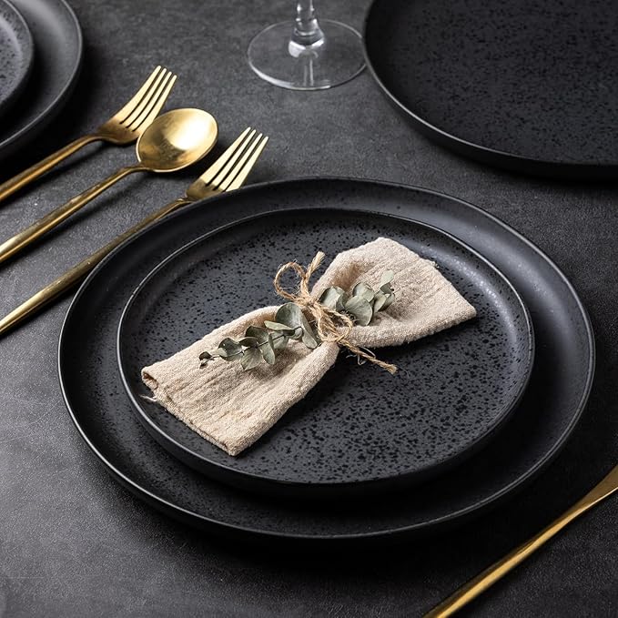 AmorArc Ceramic Dinnerware Sets, Wavy Rim Stoneware Plates and Bowls Sets,Dishwasher & Microwave & Oven Safe Dishes set, Service for 6 (18pc)-Charcoal Matte