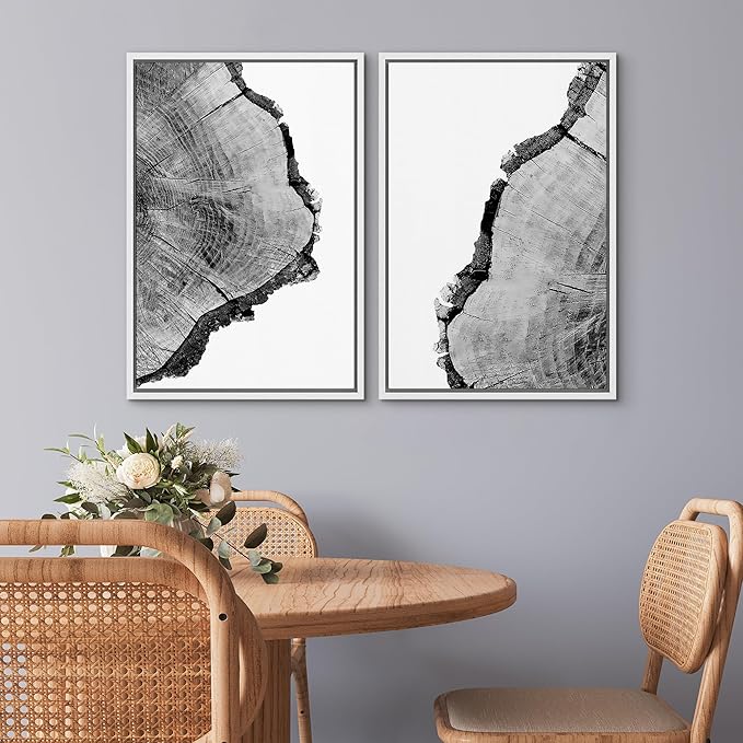 SIGNWIN Framed Wall Art Print Set Black & White Close Up Tree Ring Details Nature Wilderness Photography Modern Art Rustic Relax/Calm Multicolor for Living Room, Bedroom, Office - 24"x36"x2 White