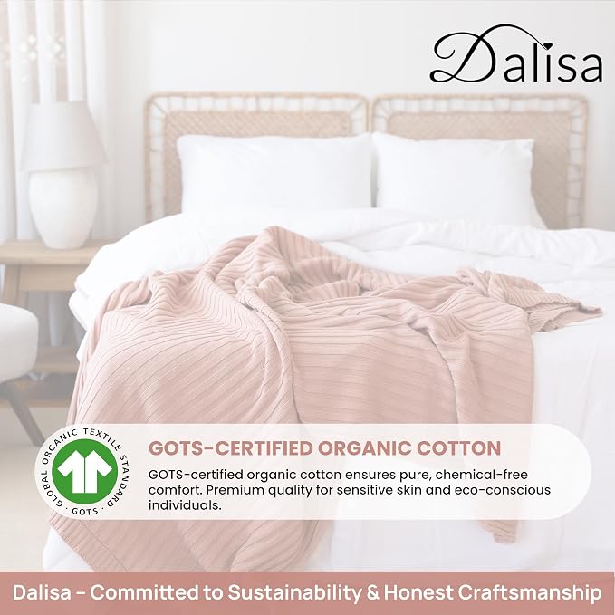 Dalisa 100% Organic Cotton Knit Blanket Denise, Soft and Lightweight, Breathable All-Season Throw for Sofa, or Lounge Area -GOTS Certified-Perfect for Home and Bedroom Styling (Light Rose, 50x60)
