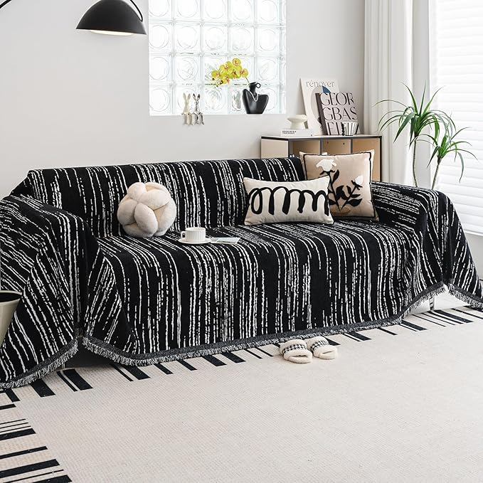 WEYOND Chenille Couch Cover Pet Friendly, Sofa Cover Washable, Reversible Sofa Slipcover for Sectional Sofa, Loveseat, 2 or 3 Cushion Couch, Corner Sofa, Futon Cover (71" X 102", Black)