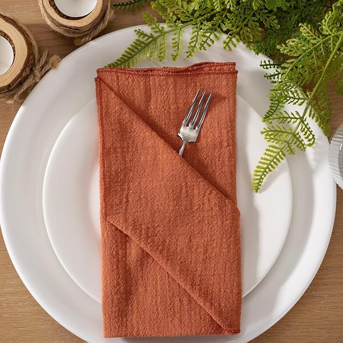 MLMW Cloth Napkins Set of 10 Terracotta Spring Summer Cotton Linen Napkins Bulk Washable 16.5"×16.5" Table Napkins for Wedding Party Baby Shower Bridal Shower Birthday