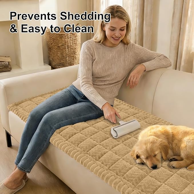 Smiry Non Slip Couch Covers for Dogs, Fuzzy Pet Couch Covers for 3 Cushion Sofa Pet Friendly, Soft Sofa Slipcovers Cushion Furniture Protector Washable (Camel, 27.6" x 70.9")