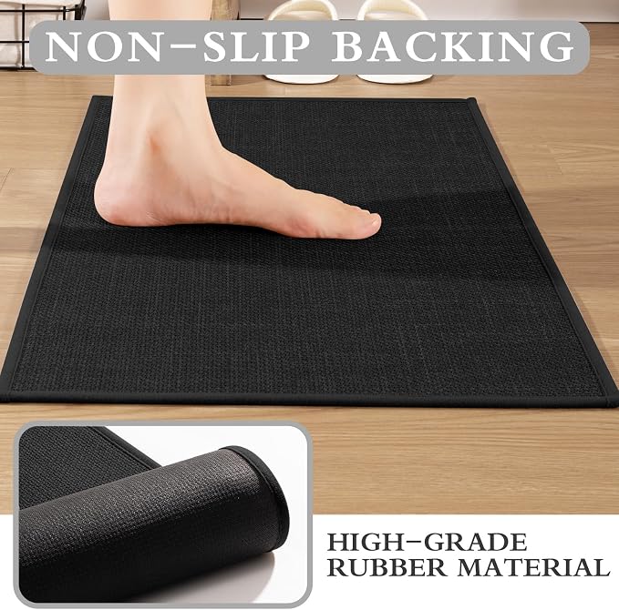 YIHOUSE Black Bathroom Rug Set, 2 Piece, 17"x24" + 17"x32", Non-Slip, Quick Dry, Machine Washable, Rustic Style