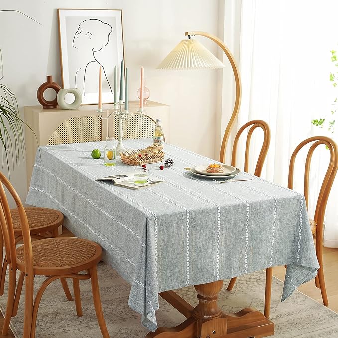 Chassic 60 x 84 inches Farmhouse Style Linen tablecloths, Wrinkle Resistant Washable Dining Room Table Cloths for Rectangle Tables - Hemstitch Light Grey