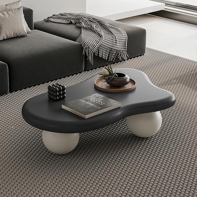 40" Modern Coffee Table Cloud Shape Low Center Table Cute Irregular Indoor Tea Table with 3 Ball Legs for Living Room Small Space