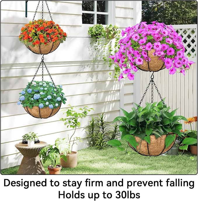 ZeeDix 4 Pack, 24 Inch Hanging Basket Chain with Hooks, Black Metal Planter Flower Pot Chain for Hanging Plants Outdoor, Adjustable Replacement Chain Plant Hangers for Lanterns Bird Feeders & Flowers