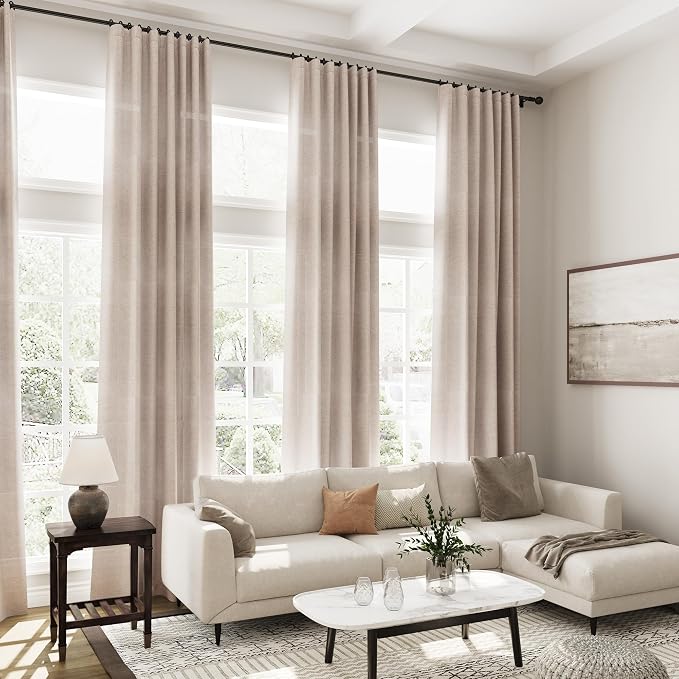 Oatmeal Linen Curtains 96 Inches Long for Living Room Rod Back Tab Vintage Rustic Farmhouse Light Filtering Curtain Burlap Textured Linen Drapes 96 Inch Length for Dinning Room Bedroom 52x96 8 FT