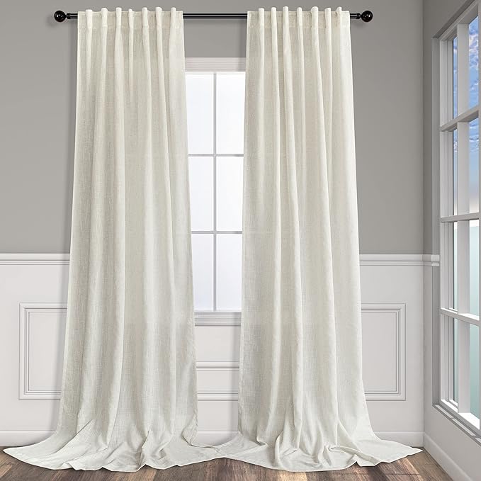 Pitalk 102 Inch Long Curtains 2 Panel for Living Room Dining Back Tab Loop Pocket Custom Natural Linen Sheer Ivory Cream Curtain for Bedroom Playroom Boho Farm House Cottage Core Decor 42 x 102 Length
